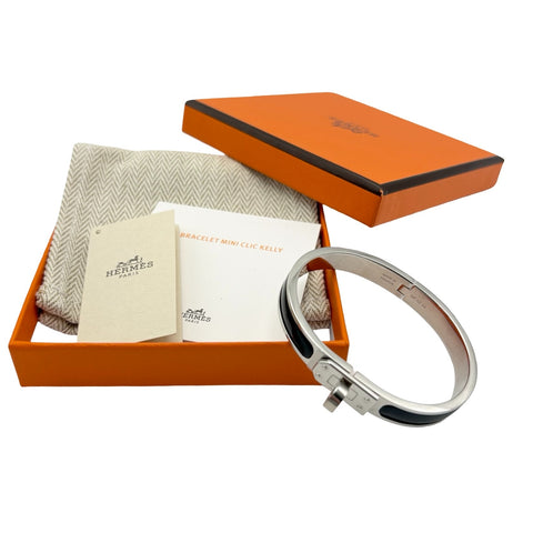 【Brand new】 Hermes Mini Clic Kelly Bracelet - Black/Silver GP - Brand new