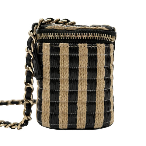 [Pre-owned] CHANEL Raffia Mini Vanity Bag, Shoulder Bag, 30-series (2021), Beige/Black, Raffia/Black, Pre-owned USED Bag