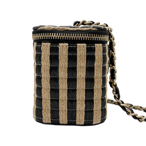 [Pre-owned] CHANEL Raffia Mini Vanity Bag, Shoulder Bag, 30-series (2021), Beige/Black, Raffia/Black, Pre-owned USED Bag