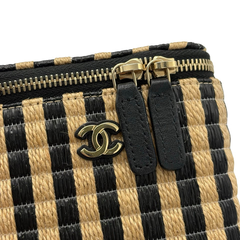 [Pre-owned] CHANEL Raffia Mini Vanity Bag, Shoulder Bag, 30-series (2021), Beige/Black, Raffia/Black, Pre-owned USED Bag