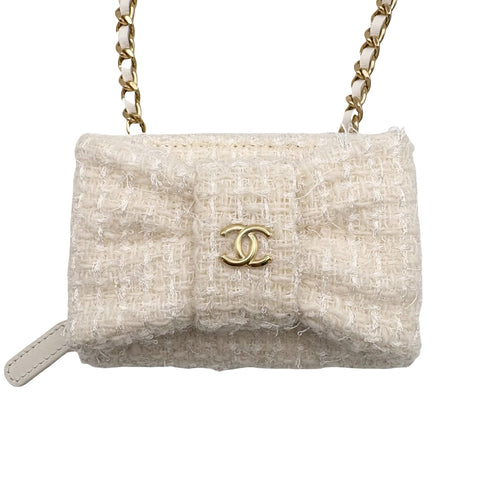【Used】 CHANEL MINI CHAIN BAG (VIP X'MAS) Chain Shoulder Random Serial (2023) White Tweed Used Bag