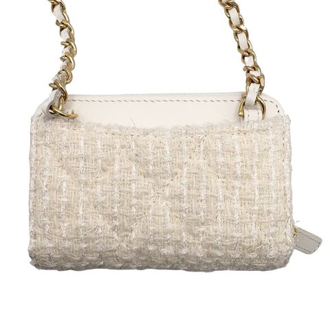 【Used】 CHANEL MINI CHAIN BAG (VIP X'MAS) Chain Shoulder Random Serial (2023) White Tweed Used Bag