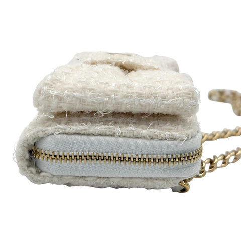 【Used】 CHANEL MINI CHAIN BAG (VIP X'MAS) Chain Shoulder Random Serial (2023) White Tweed Used Bag