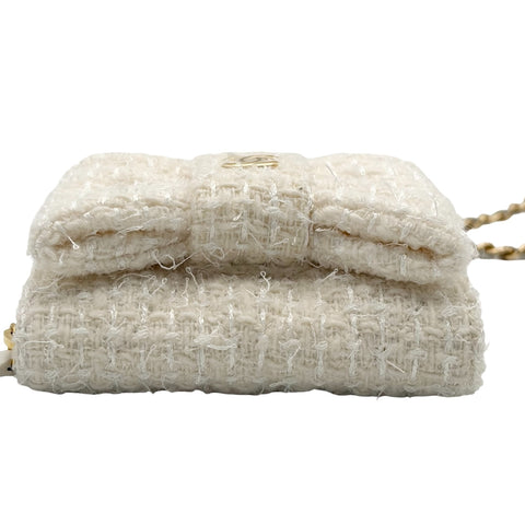 【Used】 CHANEL MINI CHAIN BAG (VIP X'MAS) Chain Shoulder Random Serial (2023) White Tweed Used Bag