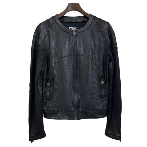 【中古】 CHANEL シャネル JACKET 型押しジャージーバイカージャケット 38 USED 中古 2009年 CLOTHES 洋服