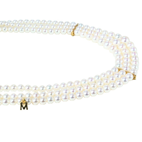 【中古】MIKIMOTO ミキモトK18YG AKOYA PEARL NECKLACE アコヤパール3連ネックレス 40cm 42.4g 保存袋  ONE PRICE
