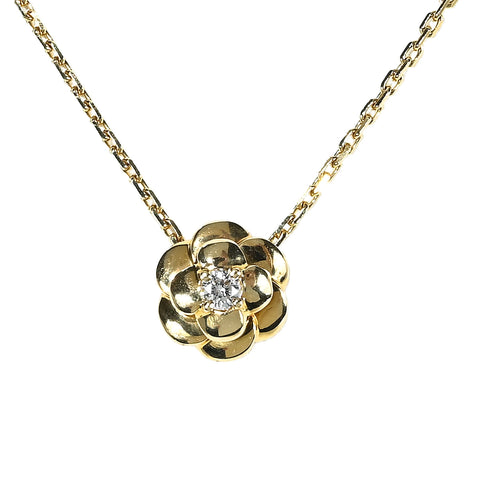 [Pre-owned] CHANEL K18YG DIAMOND NECKLACE Camellia Pendant Necklace 8.2g 36-39cm ONE PRICE
