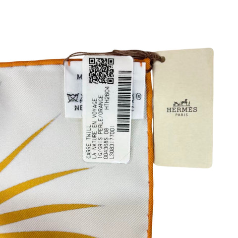 【中古】 Hermes エルメス SCARF カレ 90 《自然と旅》 スカーフ SCARF グリ・ペルル / オランジュ・キュイ / イエロー シルク100％ 新品 100%SILK