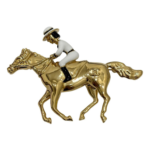 [Pre-owned] CHANEL Horse and Rider Brooch, Accessories, Gold/White, GP, GOLD/WHITE, 2026