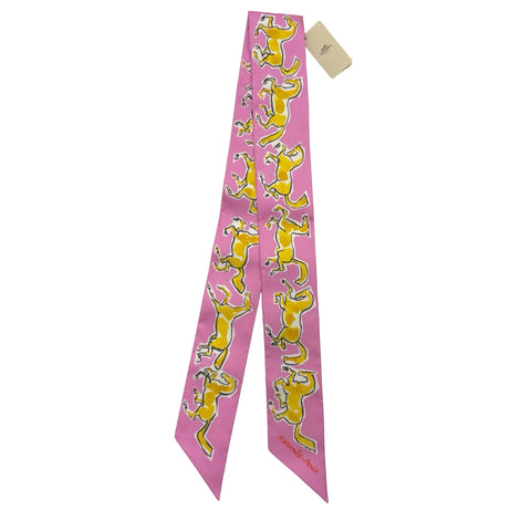 [Brand New] Hermes TWILLY "Les Chevaux de la Liberté" Accessories Rose Vif / Jaune Vif / Blanc 100% Silk Brand New