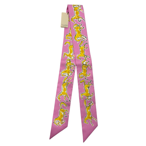 [Brand New] Hermes TWILLY "Les Chevaux de la Liberté" Accessories Rose Vif / Jaune Vif / Blanc 100% Silk Brand New