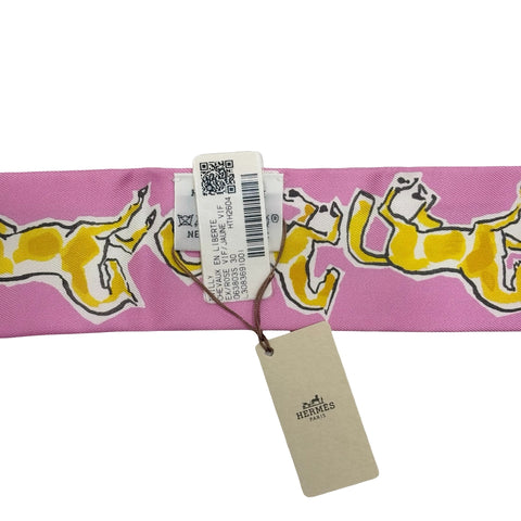 [Brand New] Hermes TWILLY "Les Chevaux de la Liberté" Accessories Rose Vif / Jaune Vif / Blanc 100% Silk Brand New
