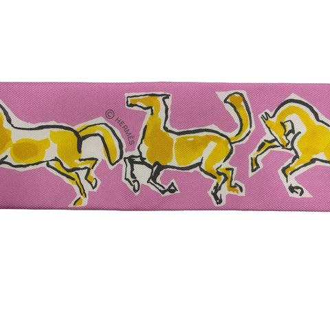 [Brand New] Hermes TWILLY "Les Chevaux de la Liberté" Accessories Rose Vif / Jaune Vif / Blanc 100% Silk Brand New