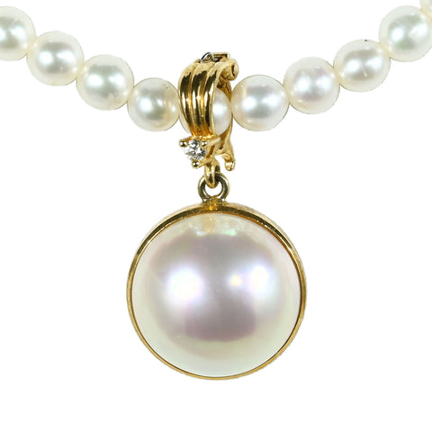 【中古】TASAKI タサキ K18YG MABE PEARL PENDANT ＆ AKOYA NECKLACE マベパールペンダント ＆ アコヤパールネックレス 12.5mm P3.5-4.0mm D0.01ct 11.4g