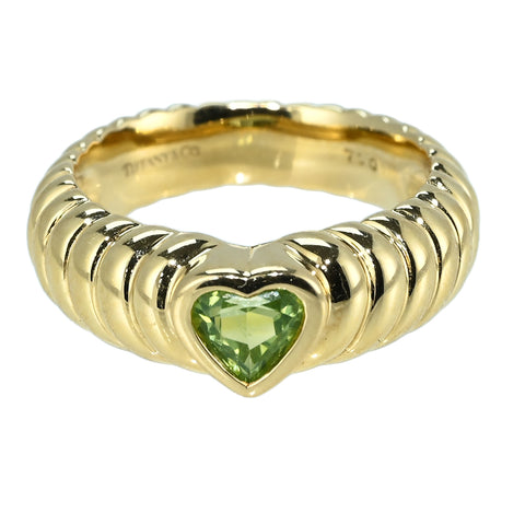 [Pre-owned] T&Co. Tiffany & Co. 18K Yellow Gold 750 Peridot Heart-Shape Ribbed Friendship Ring 5.8g #9