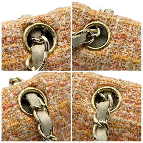 [Pre-owned] CHANEL Matelasse Tweed Double Flap Shoulder Bag, 10-series (2006), Orange Tweed, Used Bag