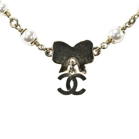 【中古】 CHANEL シャネル COCOMARK RIBON NECKLACE ココマークリボンネックレス NECKLACE ゴールド/ホワイト GP/模造真珠 中古 セール SALE