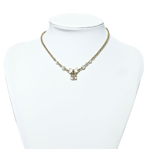 【中古】 CHANEL シャネル COCOMARK RIBON NECKLACE ココマークリボンネックレス NECKLACE ゴールド/ホワイト GP/模造真珠 中古 セール SALE
