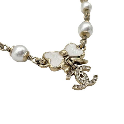 【中古】 CHANEL シャネル COCOMARK RIBON NECKLACE ココマークリボンネックレス NECKLACE ゴールド/ホワイト GP/模造真珠 中古 セール SALE