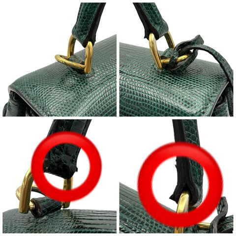 [Pre-owned] CELINE 16 BAG Handbag Green Lizard Pre-owned USED Bag
