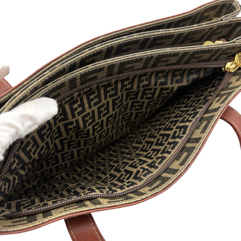 【Used】 FENDI ZUCCA SHOULDERBAG Brown Canvas/Leather Used Bag
