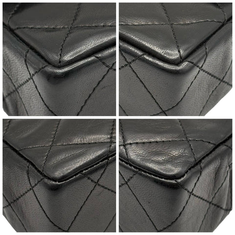 【中古】CHANEL シャネル PARIS LIMITED MATELASSE  DOUBLE FLAP パリ限定 マトラッセ ダブルフラップ ショルダーバッグ 1番台(1990年) ブラック ラムスキン ヴィンテージ 中古 USED バッグ