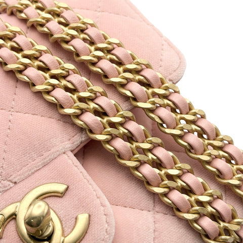 [Pre-owned] CHANEL Mini Matelassé Chain Shoulder Bag, IC Chip (2021~), Pink, Velvet x Leather, Pre-owned USED Bag