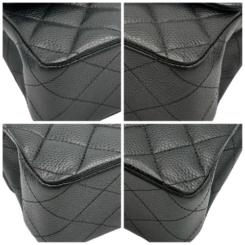 [Pre-owned] CHANEL Matelasse Double Flap Chain Shoulder Bag, 18 Series (2014), Black Caviar Skin, Used Bag