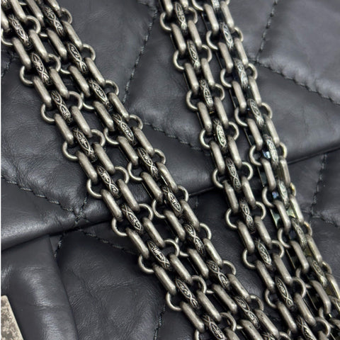 【中古】 CHANEL シャネル 2.55 MATELASSE DOUBLE FLAP 2.55 Bolso de hombro con cadena de joyas con solapa doble Matelassé Serie 15 (2012) Piel de becerro gris Bolso USADO