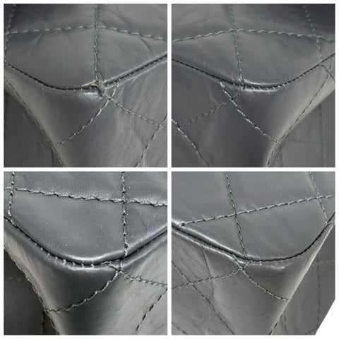 【中古】 CHANEL シャネル 2.55 MATELASSE DOUBLE FLAP 2.55 Bolso de hombro con cadena de joyas con solapa doble Matelassé Serie 15 (2012) Piel de becerro gris Bolso USADO