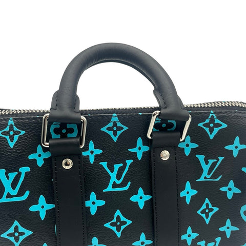 【中古】 LOUIS VUITTON ルイ・ヴィトン KEEPALL25 キーポル25 ショルダーバッグ ICチップ ブラック/ブルー系 キャンバス 中古  USED バッグ