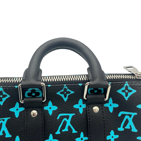 【中古】 LOUIS VUITTON ルイ・ヴィトン KEEPALL25 キーポル25 ショルダーバッグ ICチップ ブラック/ブルー系 キャンバス 中古  USED バッグ