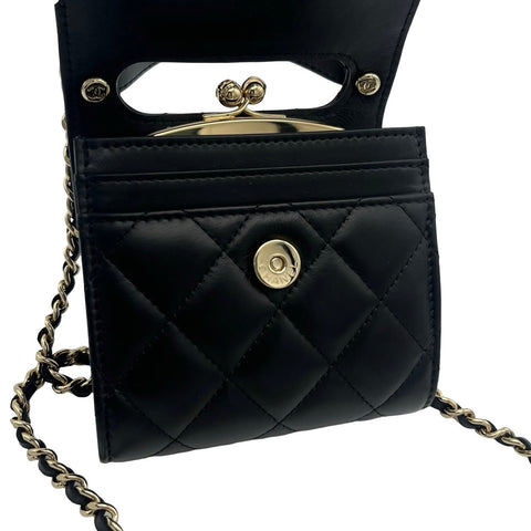 【Usado】 CHANEL CHAINWALLET cartera de cadena con cierre de boquilla número aleatorio (2021~) piel de becerro negra Bolso USADO