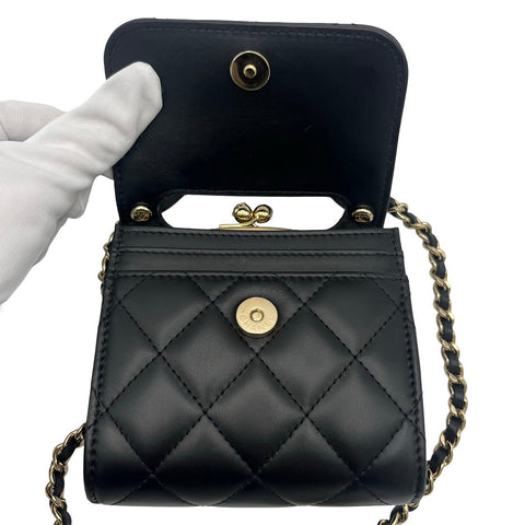 【Usado】 CHANEL CHAINWALLET cartera de cadena con cierre de boquilla número aleatorio (2021~) piel de becerro negra Bolso USADO