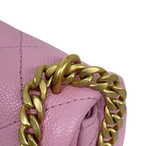 【Usado】 CHANEL Chanel MINI MATELASSÉ Mini Matelassé con herrajes de corazón, bolso con solapa, bandolera, número de serie aleatorio (2021~), rosa, piel de caviar, bolso usado.