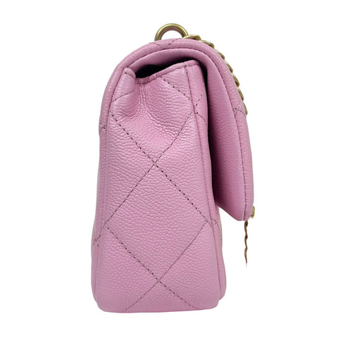 【Usado】 CHANEL Chanel MINI MATELASSÉ Mini Matelassé con herrajes de corazón, bolso con solapa, bandolera, número de serie aleatorio (2021~), rosa, piel de caviar, bolso usado.