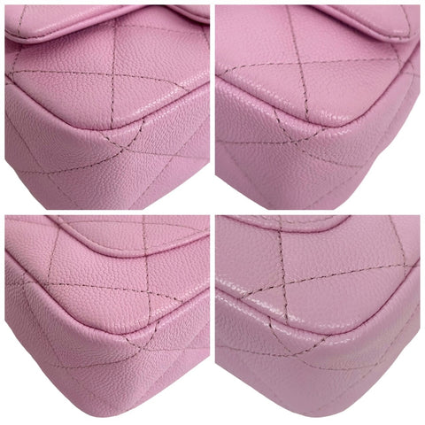 【Usado】 CHANEL Chanel MINI MATELASSÉ Mini Matelassé con herrajes de corazón, bolso con solapa, bandolera, número de serie aleatorio (2021~), rosa, piel de caviar, bolso usado.