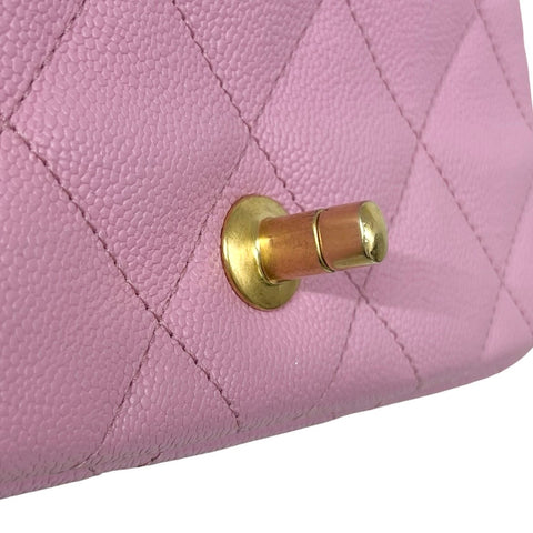 【Usado】 CHANEL Chanel MINI MATELASSÉ Mini Matelassé con herrajes de corazón, bolso con solapa, bandolera, número de serie aleatorio (2021~), rosa, piel de caviar, bolso usado.
