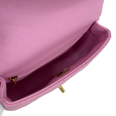 【Usado】 CHANEL Chanel MINI MATELASSÉ Mini Matelassé con herrajes de corazón, bolso con solapa, bandolera, número de serie aleatorio (2021~), rosa, piel de caviar, bolso usado.