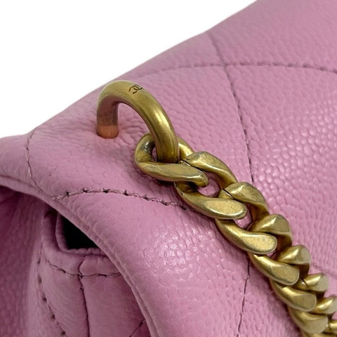 【Usado】 CHANEL Chanel MINI MATELASSÉ Mini Matelassé con herrajes de corazón, bolso con solapa, bandolera, número de serie aleatorio (2021~), rosa, piel de caviar, bolso usado.