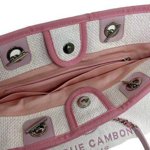 【Excelente estado】 CHANEL Deauville Tote Bag, línea 21 (2015-2016), blanco/rosa, lona/cuero, seminuevo, bolso.
