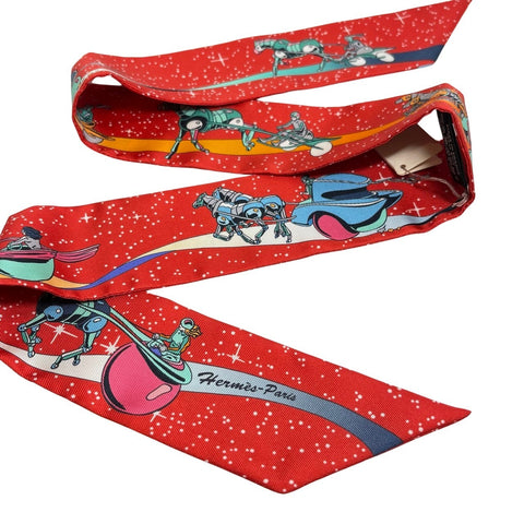 【Artículo nuevo sin usar】 Hermes Hermès TWILLY Twilly "Space Derby" H063573S 100% seda Para mujer Regalo