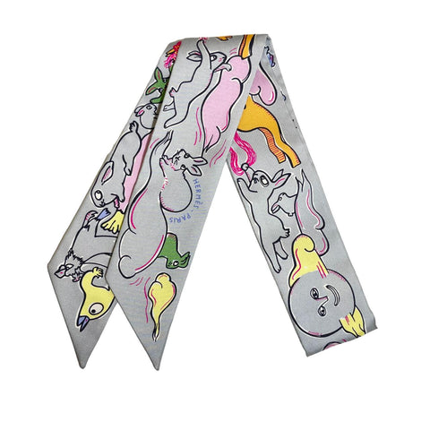 【Nuevo a estrenar】Hermes Twilly "Mille et Un Lapins" H04007S06 Colección Otoño/Invierno 2023 100% Seda para Mujer, Regalo