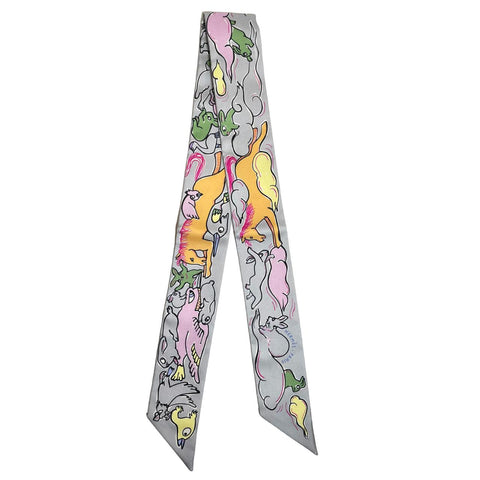 [Brand New & Unused] Hermes TWILLY "Mille et Un Lapins" H04007S06 2023 Autumn/Winter Collection 100% Silk Women's Gift