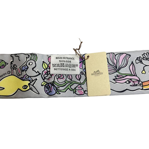 [Brand New & Unused] Hermes TWILLY "Mille et Un Lapins" H04007S06 2023 Autumn/Winter Collection 100% Silk Women's Gift