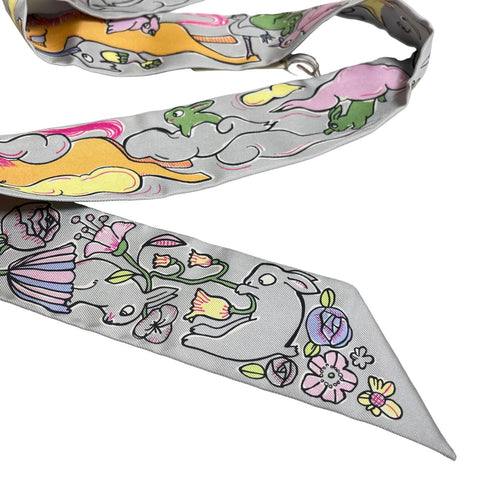 [Brand New & Unused] Hermes TWILLY "Mille et Un Lapins" H04007S06 2023 Autumn/Winter Collection 100% Silk Women's Gift