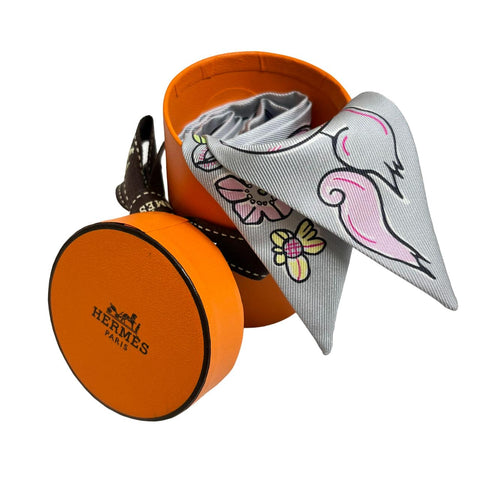 [Brand New & Unused] Hermes TWILLY "Mille et Un Lapins" H04007S06 2023 Autumn/Winter Collection 100% Silk Women's Gift