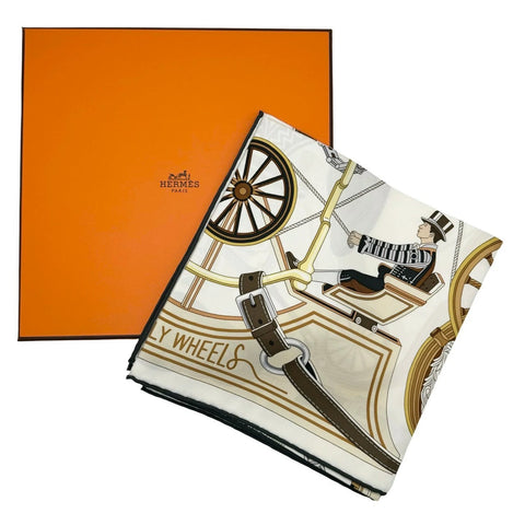 [Brand New] Hermes Carre 90 "Stately Wheels" H004163S07 Scarf 100% Silk Ladies Gift Present