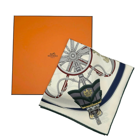 【Brand New & Unused】 Hermes Scarf Carré 90 "Stately Wheels" H004163S01 100% Silk Women's Gift Present