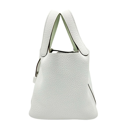 【A estrenar】 Hermès Picotin Lock PM Blanco x Vert Fizz, cuero Taurillon Clemence, herrajes plateados, sello W (2024), Picotin Lock Eclat
